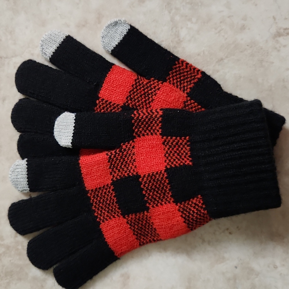 Touchtech Gloves 'Mixit' Red & Black Plaid